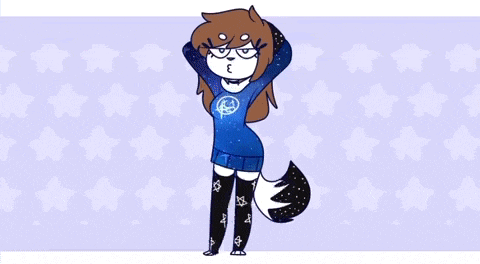 a cartoon drawing of a girl wearing a blue sweater and knee high socks