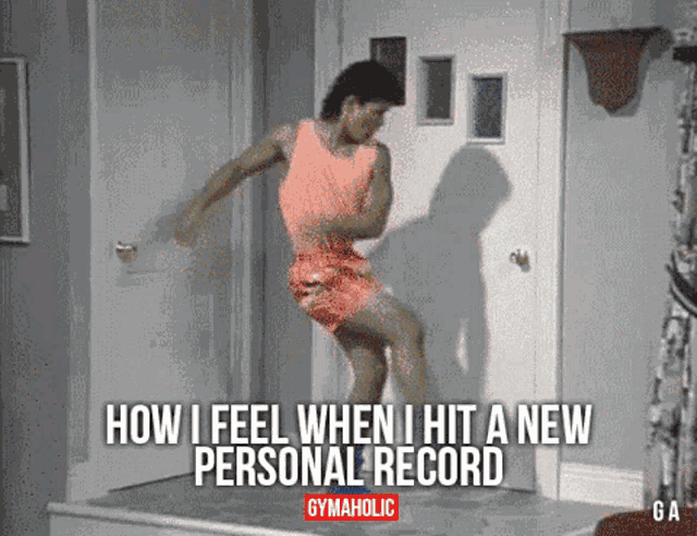 a cartoon of a man dancing with the caption how i feel when i hit a new personal record gymaholic