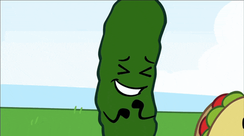 a cartoon drawing of a pickle with a face on it