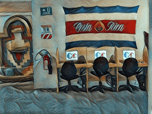 a drawing of a room with a costa rica flag