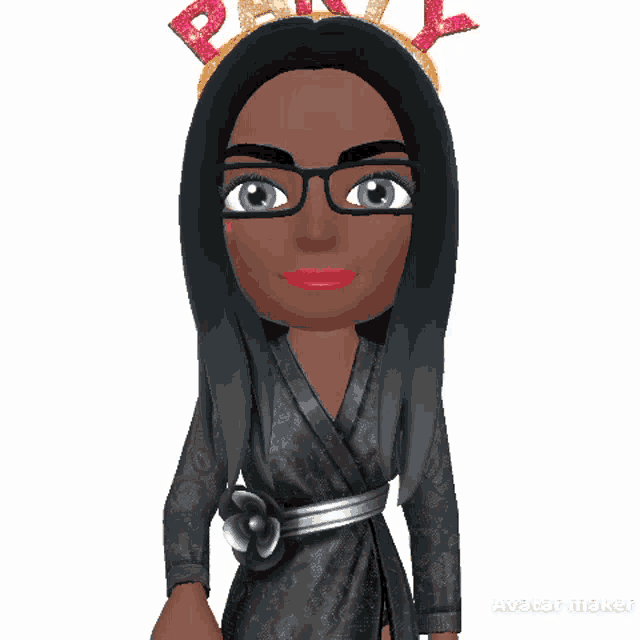 a cartoon girl wearing glasses and a headband that says baby