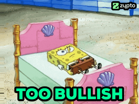 a cartoon of spongebob laying on a bed with the words too bullish below him