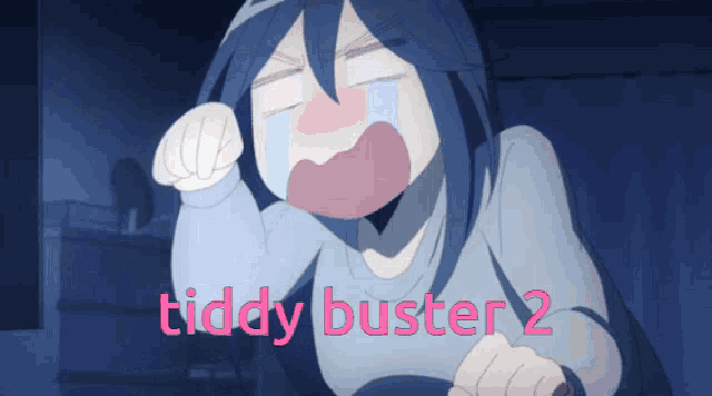a cartoon of a girl crying with the words tiddy buster 2 behind her