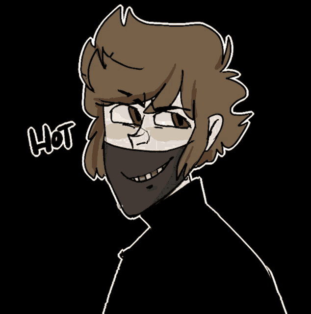 a drawing of a man with a mask on his face with the word hot above him