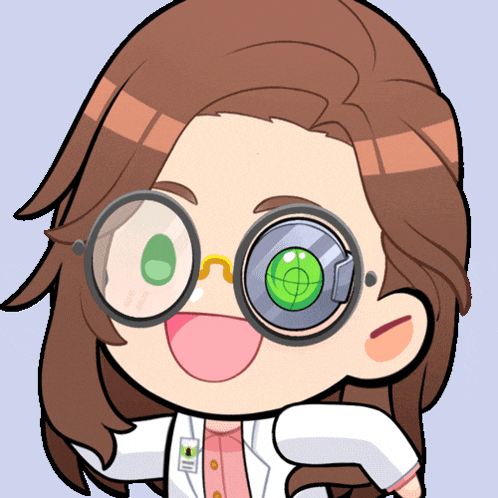 a cartoon drawing of a girl with glasses and a target in her eyes