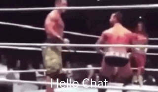 two men are fighting in a boxing ring and the words `` hello chat '' are visible .