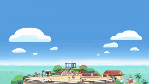 a cartoon drawing of a playground with a fence around it