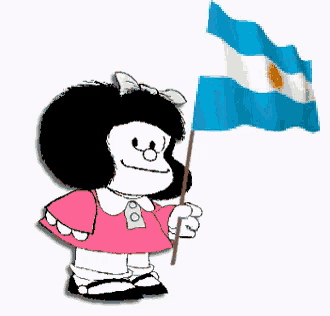 a little girl in a pink dress is holding a flag