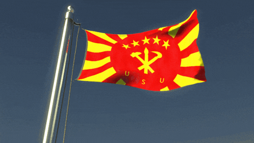 a red and yellow flag with u s u on it