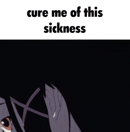 a picture of a girl with the words `` cure me of this sickness '' on it .