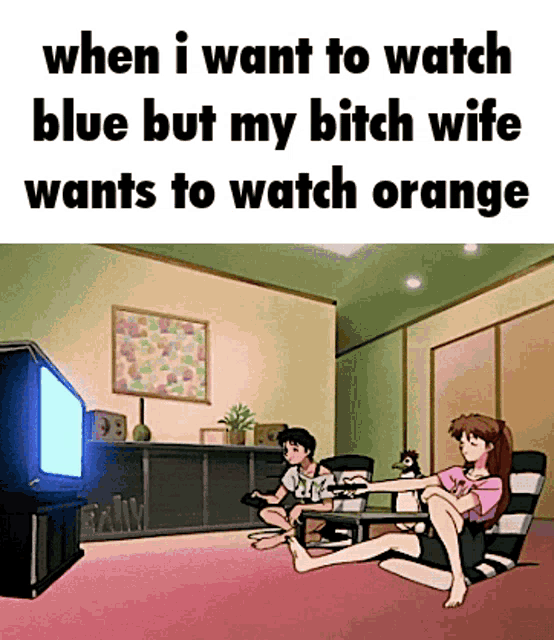 when i want to watch blue but my bitch wife want to watch orange