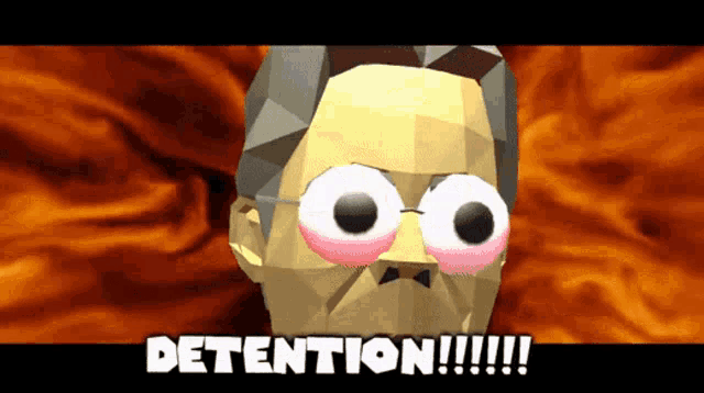 a cartoon of a man with glasses and the words detention !!! below him