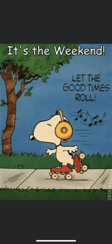 snoopy is wearing headphones and rollerblading on the sidewalk .