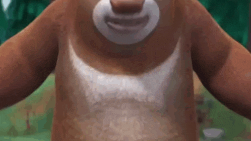 a close up of a cartoon bear 's chest with a white chest .