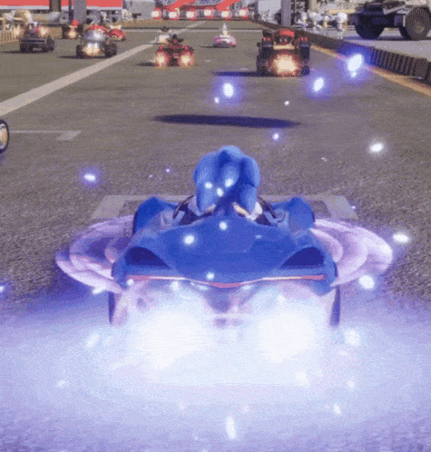 sonic the hedgehog is driving a car on a video game