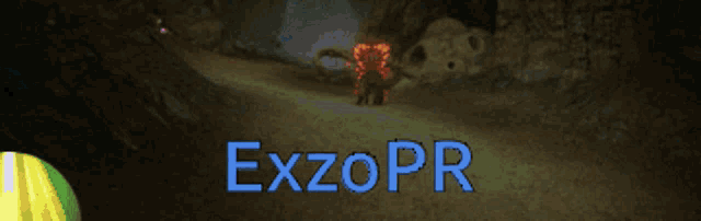 a video game called exzopr is being played in a dark cave