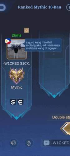 a screenshot of ranked mythic 10 ban with 26ms