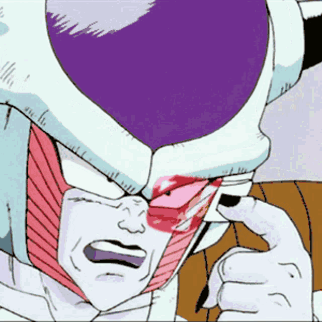 a close up of a person 's face with a purple circle around it