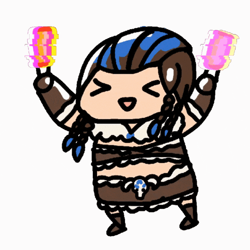 a cartoon drawing of a woman holding up a rainbow colored object