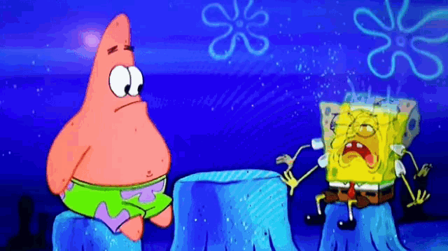 patrick star and spongebob squarepants are sitting on ice