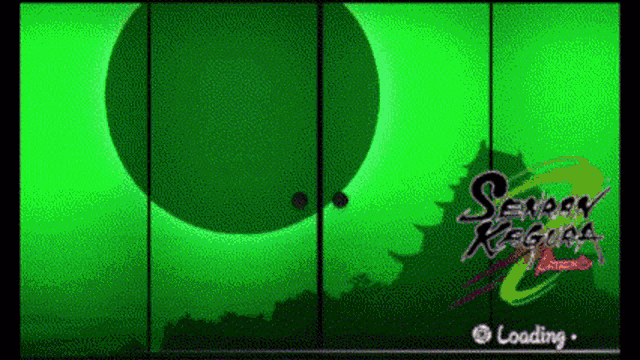a loading screen for a video game with a green background and a circle in the middle