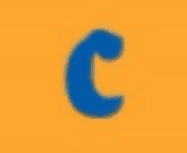 a blue letter c on a yellow background