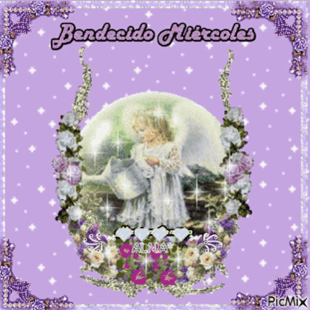 a picture of a little girl with a watering can and the words bendicido martes