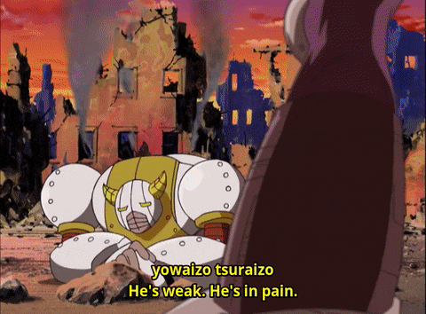 yowaizo tsuraizo is weak and he 's in pain
