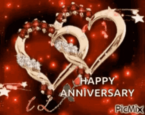 a picture of two hearts with the words happy anniversary on it
