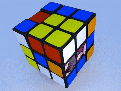 a colorful rubik 's cube with a picture of a girl on the side