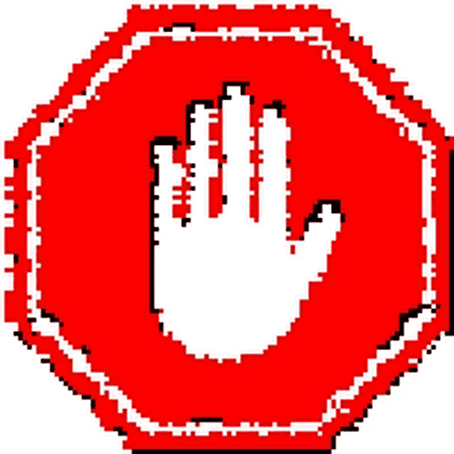 a stop sign with a white hand in the center