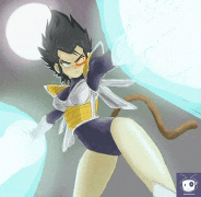 a drawing of a girl with a monkey tail holding a blue light