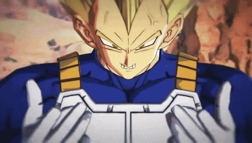 a close up of a cartoon character wearing a blue vest