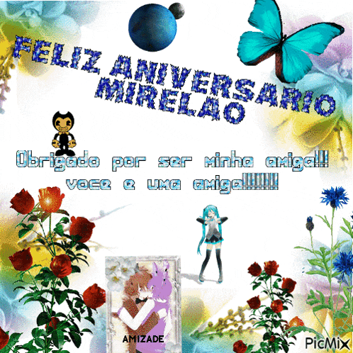 a feliz aniversario mirelao card with flowers and butterflies