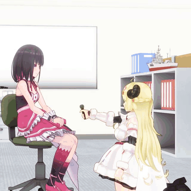 a girl in a pink dress is sitting on a chair