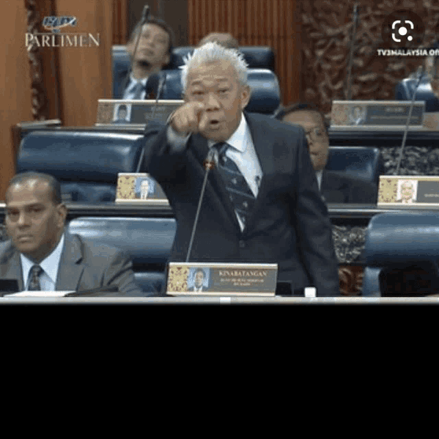 a man in a suit and tie is giving a speech at a parliament meeting