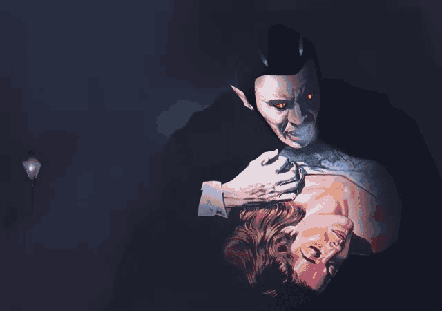 a painting of a vampire holding a woman