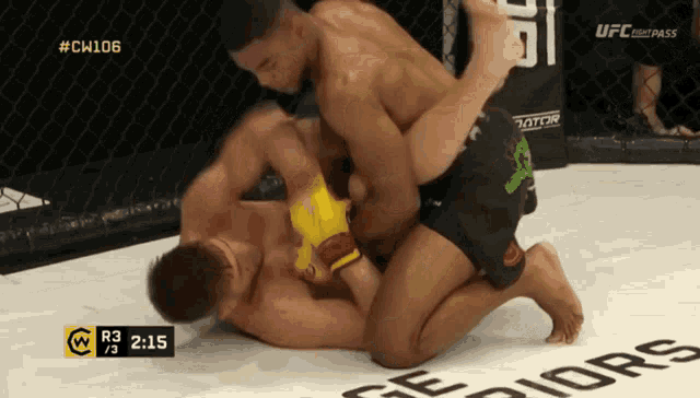 two men are wrestling in a ring with the ufc logo on the bottom left
