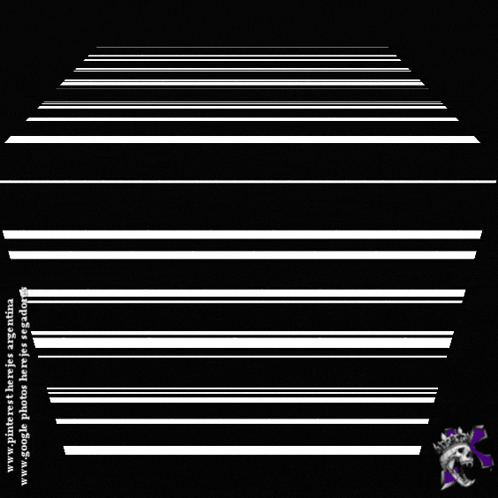 a black background with white stripes and a purple flower on the bottom
