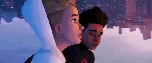 a man and a woman are standing next to each other and looking at something