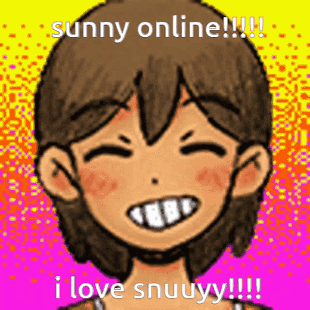 a cartoon character is smiling and says sunny online !!! i love snuuyy !!!