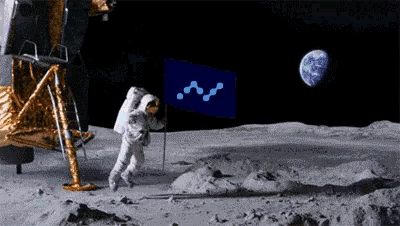 an astronaut is walking on the moon with a flag that says ' n ' on it