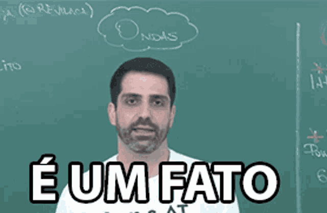 a man with a beard is standing in front of a blackboard that says ondas