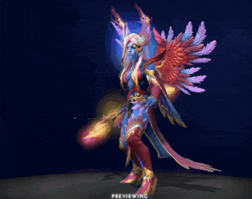 a preview of a video game character with purple and red wings