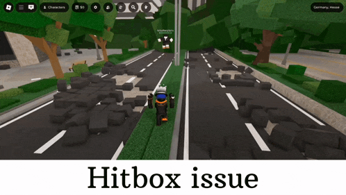 a screenshot of a video game with the words hitbox issue at the top