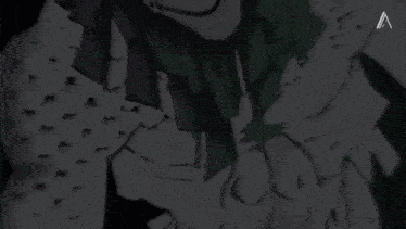 a black and white drawing of a clown with a green background