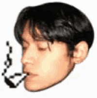 a close up of a man smoking a cigarette with chains around his neck .