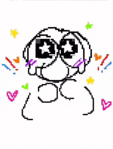 a pixel art drawing of a dog with the words good luck christian written below it
