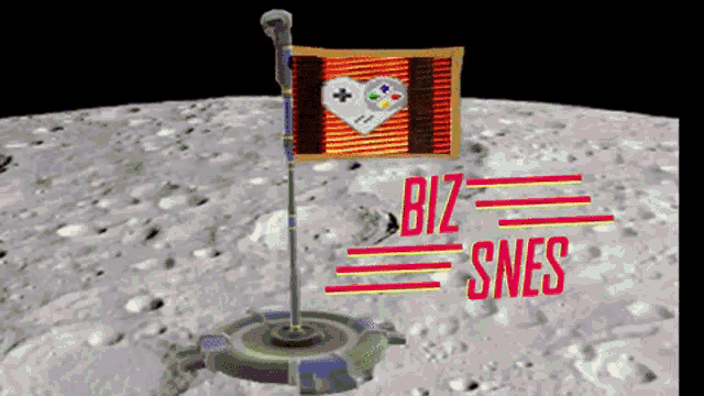 a flag on the moon with biz snes on it