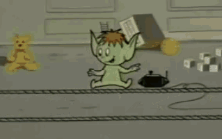 a cartoon drawing of a cartoon character with a keyboard in his head